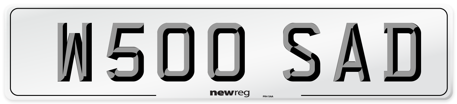 W500 SAD Number Plate from New Reg